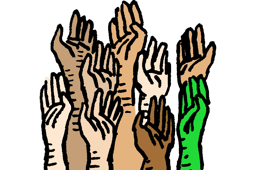 Illustration of hands raised to ask questions