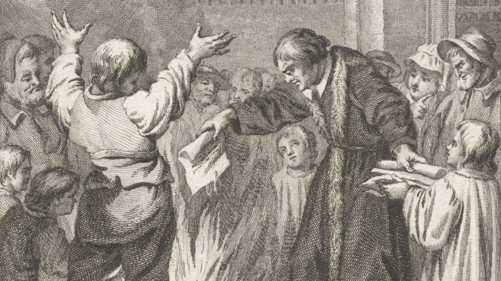 Engraving of Luther burning the Papal bull