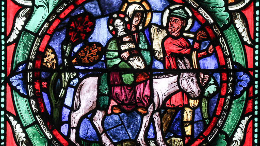 The flight to Egypt in Canterbury Cathedral stained glass