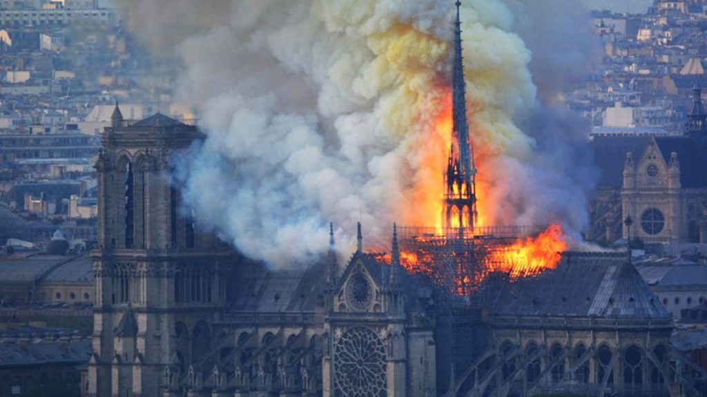 Fire of Notre Dame, Paris, in 2019